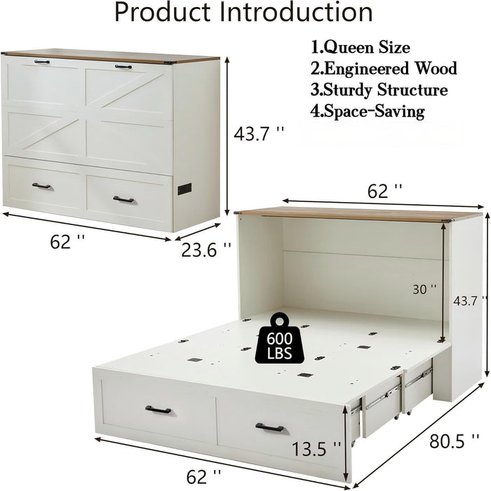 Murphy QueenSize Bed Frame With StorageDrawers Cabinet