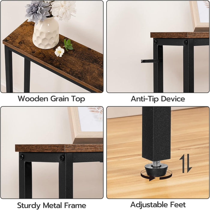 70.9" Narrow Console Table with Charging Station, 5.9" Sofa Table with 2 Power Outlets and USB Ports, Long Entryway Tables behind Couch Table, for Hallway, Livingroom, Rustic Brown BF185UXG01G1