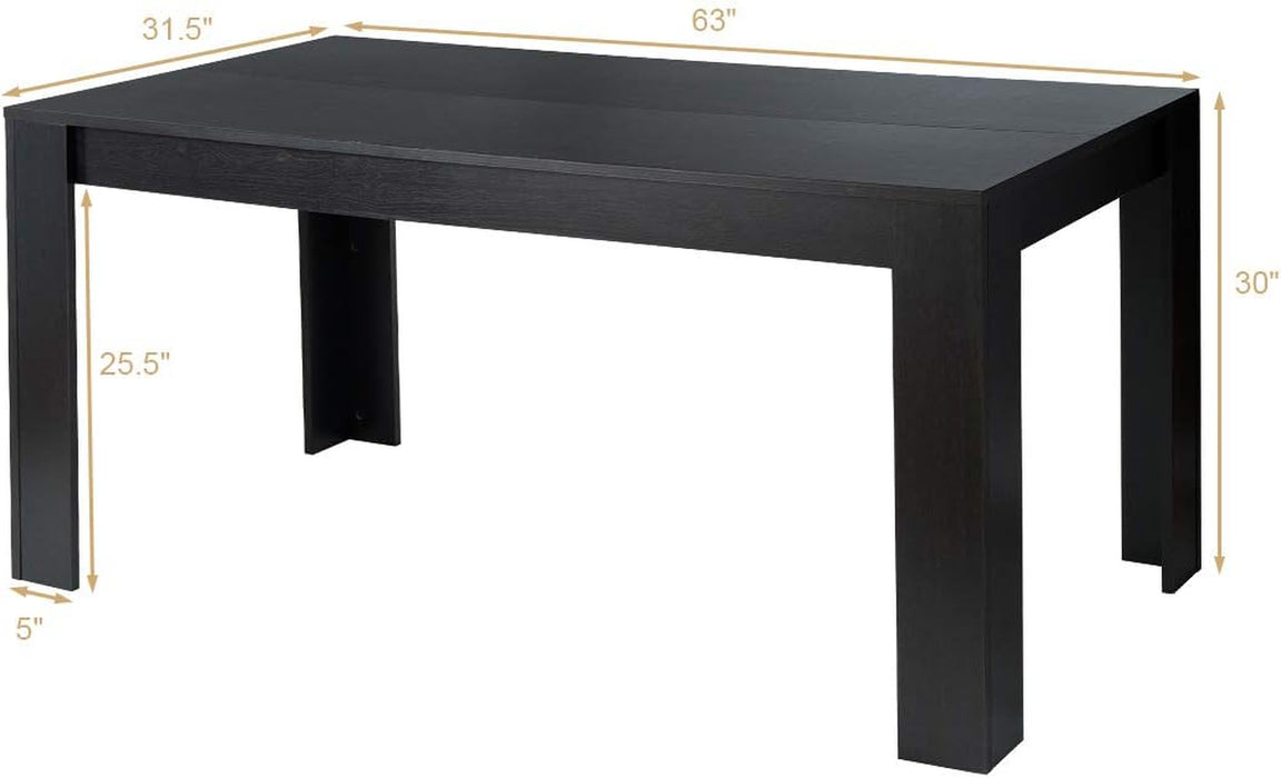Dining Table for 6, Wood Rectangular Table, 63" L X 31.5" W X 30" H Large Farmhouse Center Table, Home Furniture Kitchen Table, Modern Dining Room Table, Supporting for 330LBS, Black