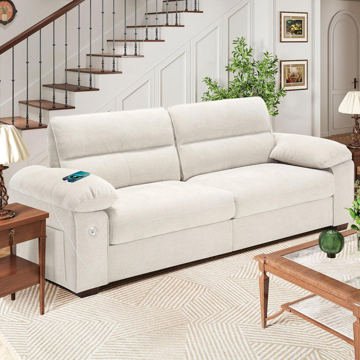 70" Beige Loveseat with USB & Type-C