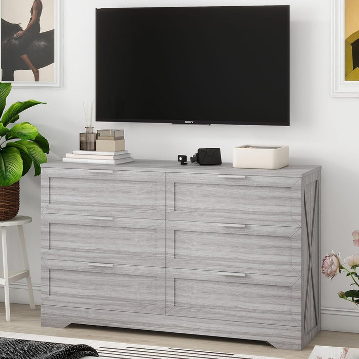 Modern 6-Drawer Dresser for Bedroom, Dresser Chest of Drawer with Large Drawers & Silver Handles, Wooden Dressers Drawers Storage Unit for Bedroom, Living Room, Closet (Wash Grey)