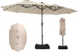 15Ft Double Sided Patio Umbrella with Solar Lights, Outdoor Large Umbrellas with Crank Handle and 48 LED Lights, Rectangular Market Umbrella with Base Included for Deck Pool Shade