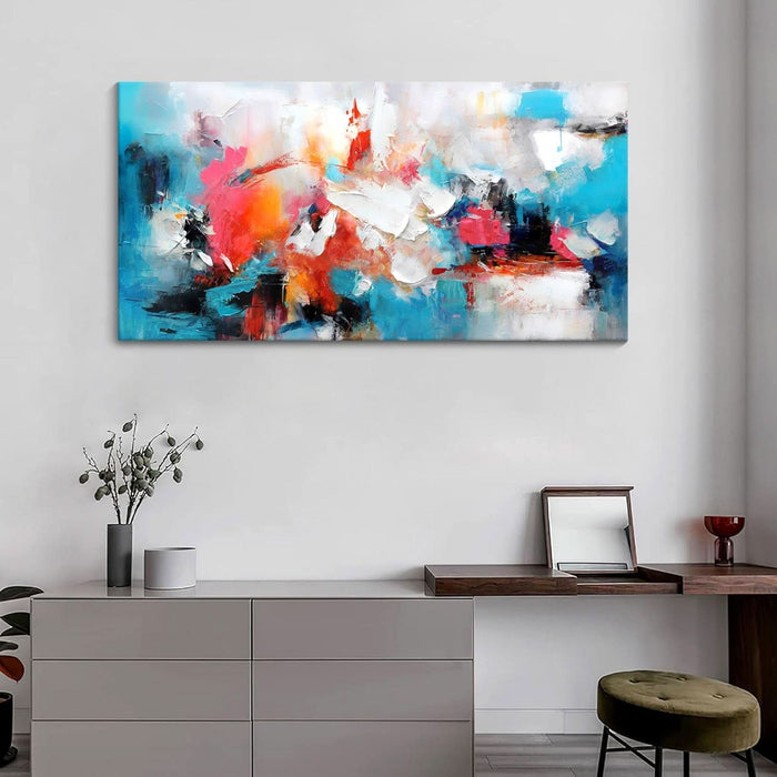 Abstract Wall Art Canvas Hand-Painted Art in Blue and Pink Office Wall Decor Wall Art for Living Room Paintings for Wall Decorations Modern Wall Decor for Bedrooms, and Dining Room 24×48In