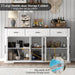 63" Sideboard Buffet Cabinet with Glass Doors, Farmhouse Large Buffet Table with 3 Storage Drawers, Modern Coffee Bar Wine Bar Cabinet with Adjustable Shelves for Kitchen, Dining Room, White