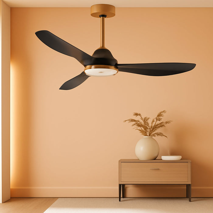 52 Inch Quiet DC Motor 6 Speed High CFM Ceiling Fan with Lights Remote Control, 3 Blade Black Gold Indoor Bedroom Modern Ceiling Fan