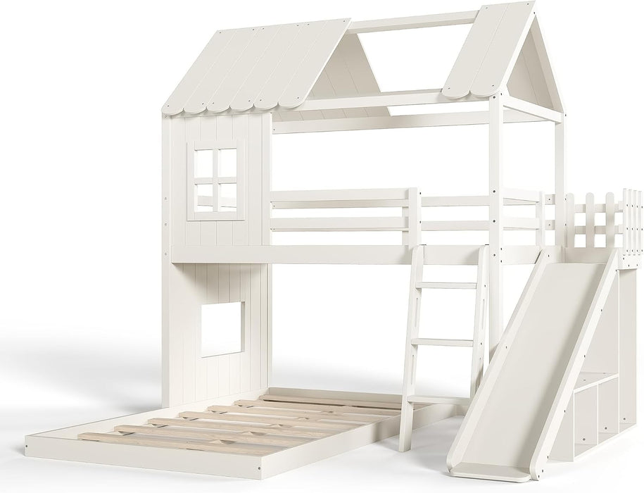 NaturalPineDurable TwinOverFull BunkBed WithSlide StorageChest Playhouse Framework