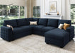 Sleeper Sectional Sofa with Pull Out Bed U Shaped Sectional Couch with Storage Chaise Velvet Sectional Sleeper Sofa Bed for Living Room, Dark Blue