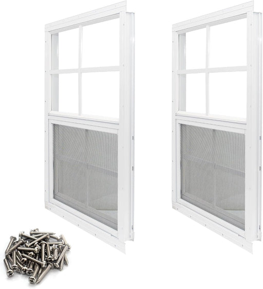2 Pack Shed Window, 12 X 18 Flush Mount Window with Tempered Glass and Fiberglass Screen for Shed, Chicken Coop, Playhouse, Household, Garage