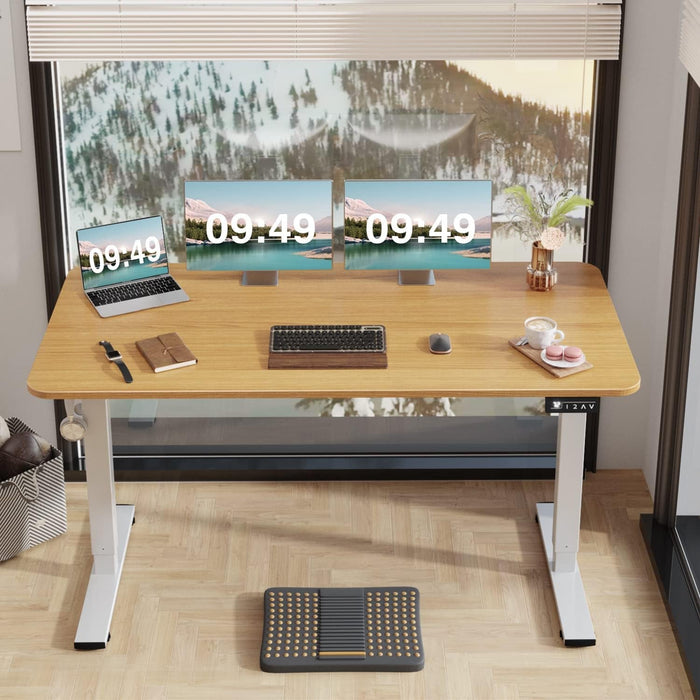 Electric Height Adjustable Standing Desk Large 55 X 24 Inches Sit Stand up Desk Home Office Computer Desk Memory Preset with T-Shaped Metal Bracket, Wood