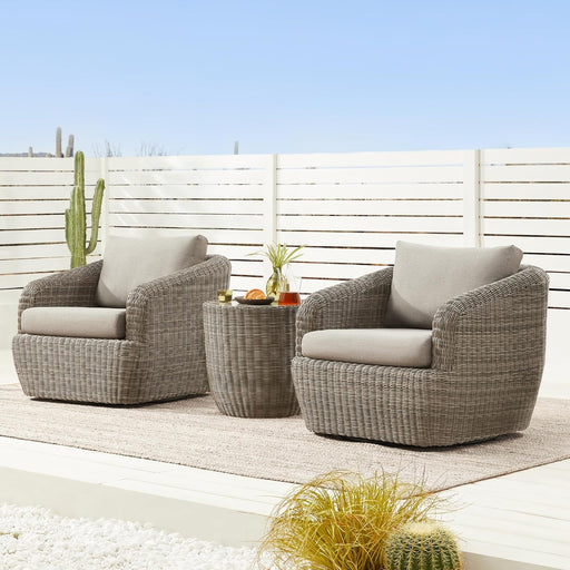 3 Pieces Patio Wicker Furniture Set, Outdoor Rattan Bistro Set with Removable Thickened Cushions, Fully Assembled(Gray Cushions with Brownish Gray Wicker)