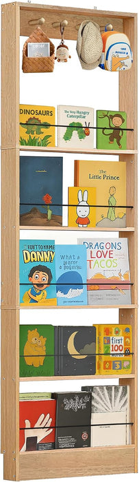 Behind the Door Bookshelf Kids Wooden behind Door Bookcase 5-Tier Oak Slim