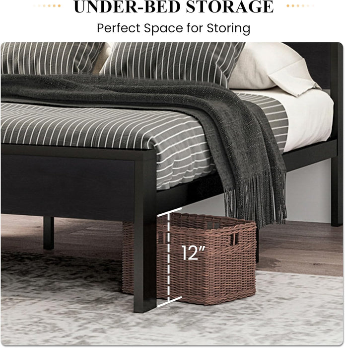 14 Inch Full Size Metal Platform Bed Frame with Wooden Headboard and Footboard, Mattress Foundation, No Box Spring Needed, Large under Bed Storage, Non-Slip without Noise, Black Oak