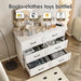 Dresser for Bedroom, 6 Drawer Wide Dresser Organizer with Charging Station for Hallway with Metal Handles, Woodgrain White