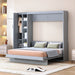 Queen Size Murphy Bed Wall Bed with Shelves, Drawers and LED Lights,Gray