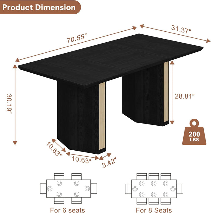 71 Inch Dining Table Black PremiumSolidWoodDurable
