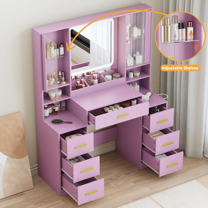 Vanity Desk With Crystal Mirror RGBLED Illumination