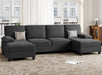 Black U-Shaped Sectional Sofa with Chaises