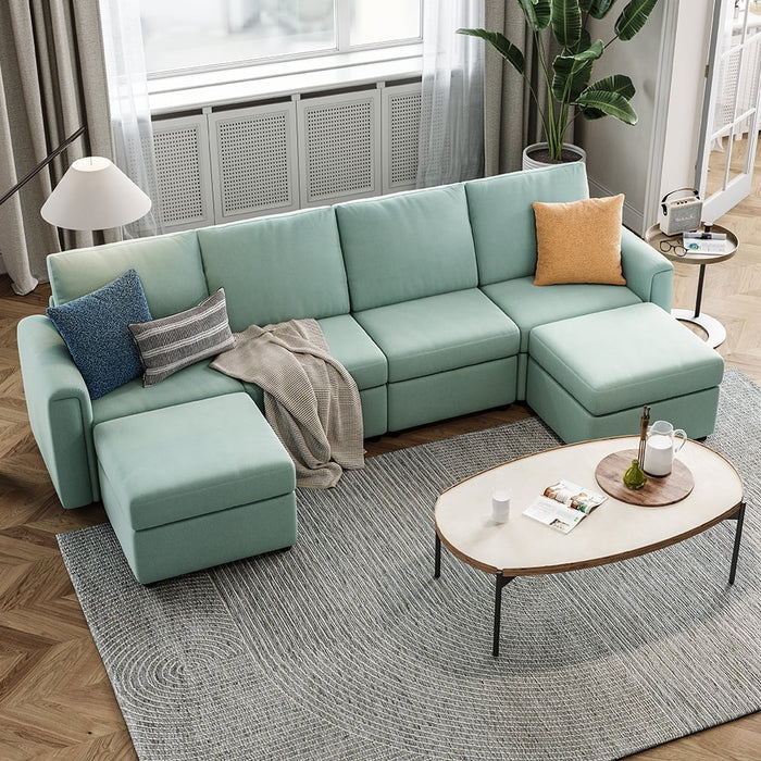 Modular Couches and Sofas Sectional with Storage, 6 Seat Sectional Sofa for Living Room, U Shaped Sectional Couch with Reversible Chaises, Teal