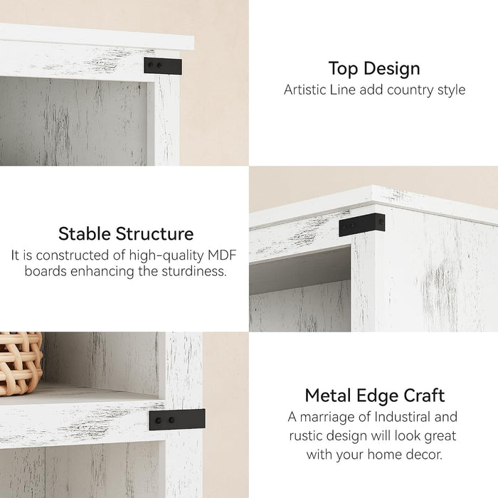 5 Tier Farmhouse Bookcase, 67.4 in Tall Book Shelf with Storage