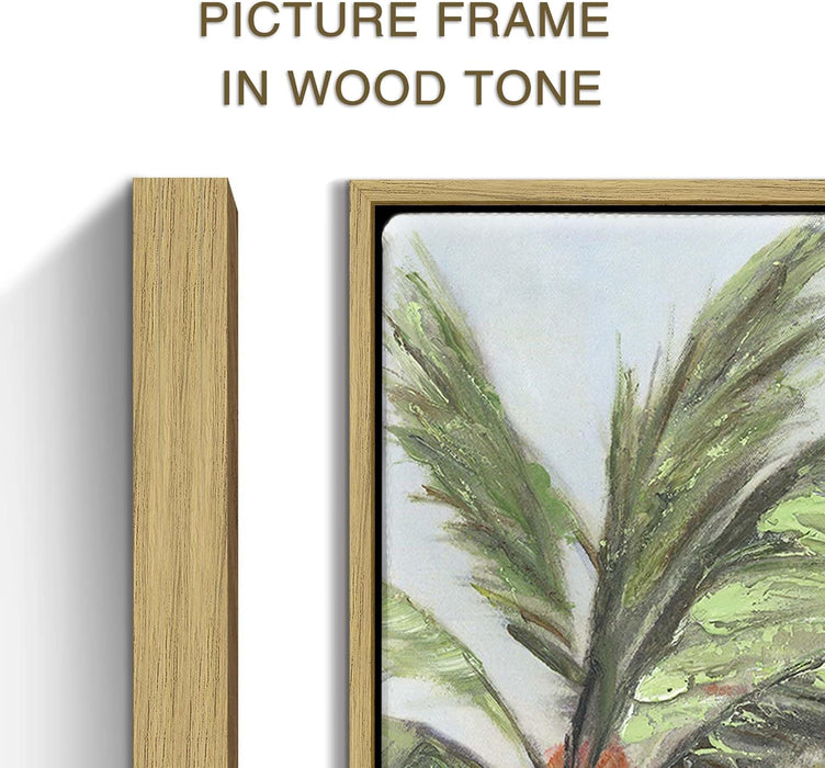 Beach Canvas Framed Wall Art - Hand Painted Ocean View Paintings Palm Tree Pictures Tropical Coastal Scenery Seaside Artwork for Living Room