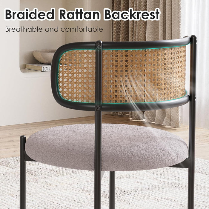 Kitchen Chairs Set of 2, Mid-Century Modern Dining Chairs,Kitchen Dining Room Chairs, Rattan Backrest round Upholstered Sherpa Dining Chairs(Gray)