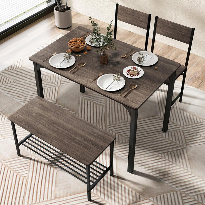 Dining Table Set for 4, Kitchen Table and 2 Chairs for 4 with Bench, 4 Piece Dining Table Set for Small Space, Apartment