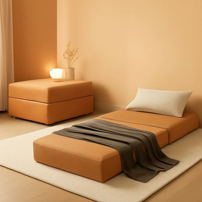 2-Piece Modular Corduroy Ottoman – Boneless Convertible Floor Sleeper & Guest Seating Mat – Pet-Friendly, High-Density Certipur-Us Foam, Washable Covers, Anti-Slip Base – Orange