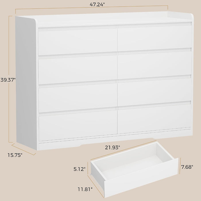 White Dresser for Bedroom, 8 Drawer Dresser Chests of Drawers