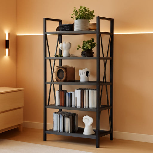 Vintage Multifunctional Folding Bookshelf, No-Assembly Plant Stand Storage Rack Shelves for Home Office (Gray, 5-Tier)