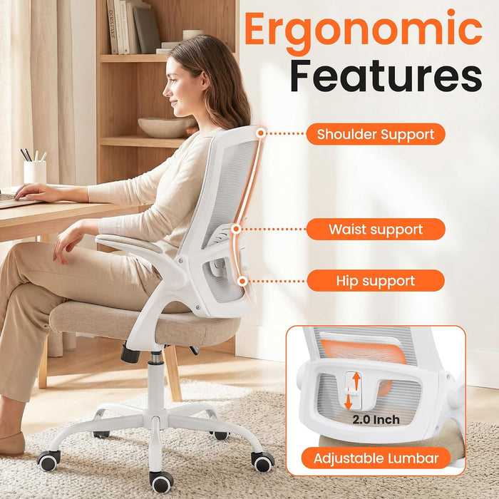 Office Desk Mesh Chair with Adjustable Ergonomic Lumbar, Beige