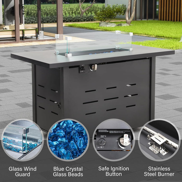 4 Piece Patio Furniture Set 45In Fire Pit Table Outdoor Furniture Sets Patio Couch Outdoor Chairs 50000 BTU Propane Fire Pit with No-Slip Cushions and Waterproof Covers, Peacock Blue