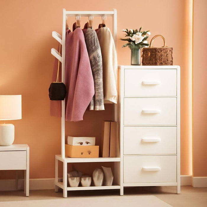 Multifunction White Dresser With Builtin Shoe Rack