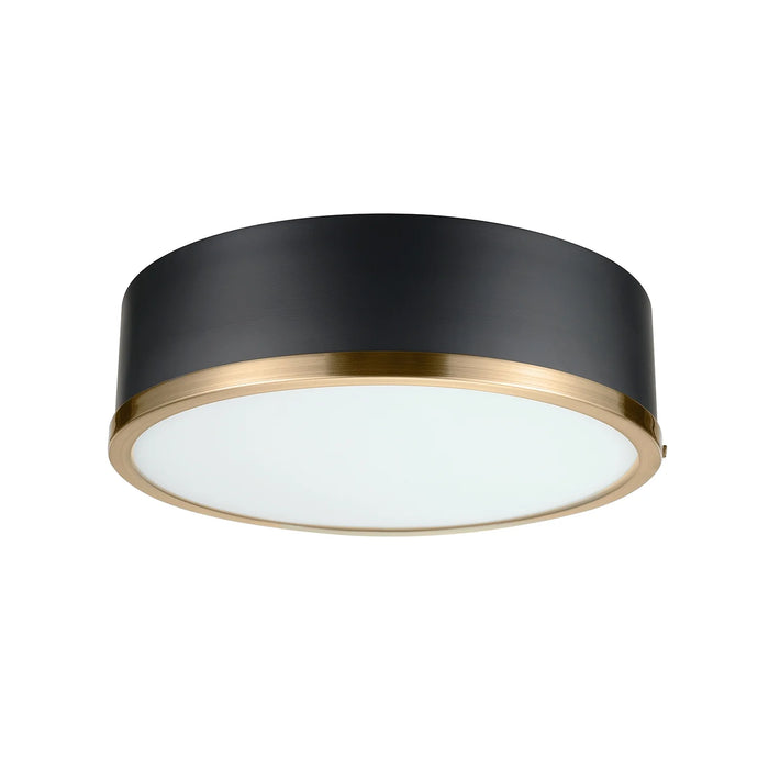 Irving Park 2-Light Flush Mount, Matte Black Finish, Burnished Brass Accents, Frosted Glass Shade, LED Bulbs Included