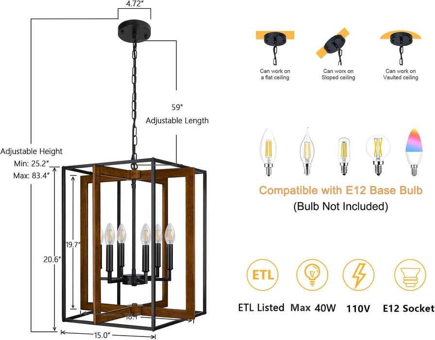 Six Lights Farmhouse Chandelier Rustic Black Finish
