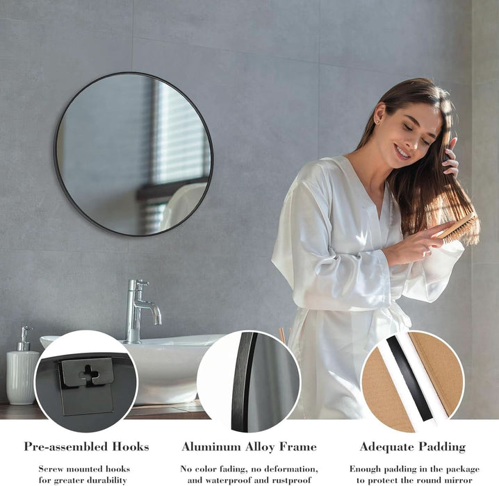 20In round Bathroom Mirrors for Wall, Bathroom Mirrors for over Sink, Wall Decor for Bathroom, Entryway, Bedroom, Vanity, Classical Black