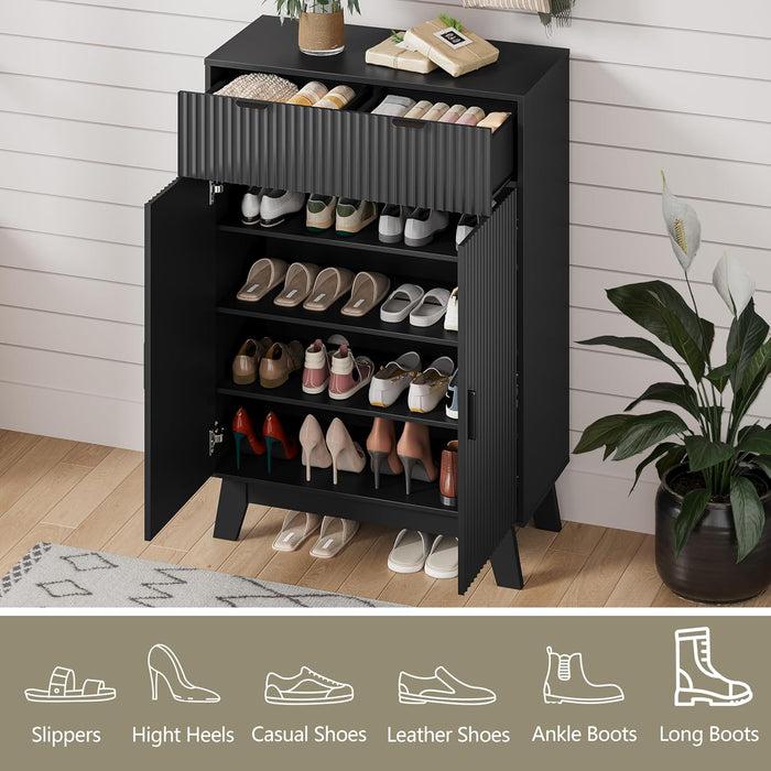 Black Freestanding Four Tier Shoe Cabinet Organizer