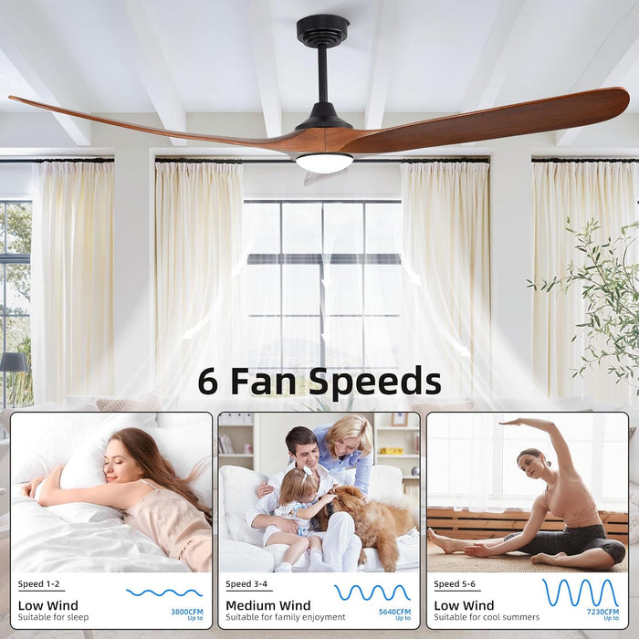 72in Walnut Outdoor Ceiling Fan With Lights