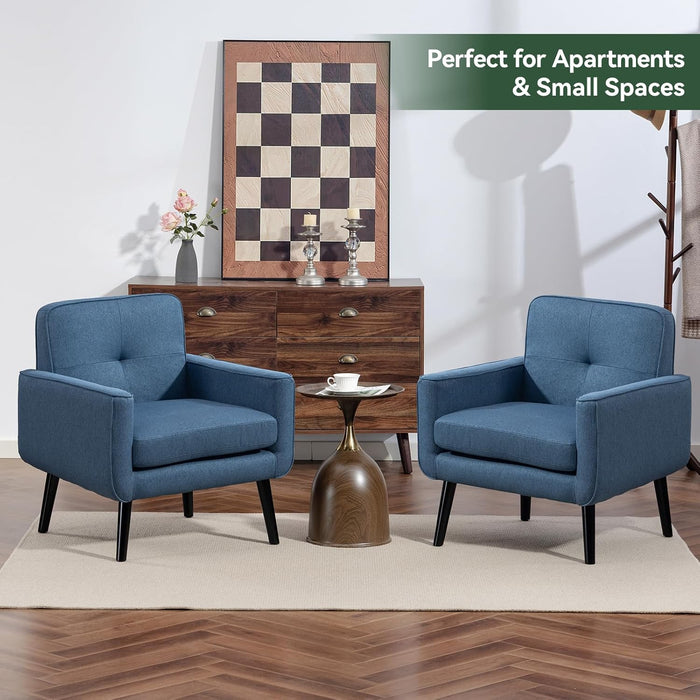 Blue Mid Century Upholstered Fabric Accent Armchair