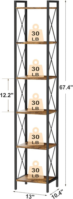 Rustic Brown IndustrialGrade Narrow Six Tier Bookcase