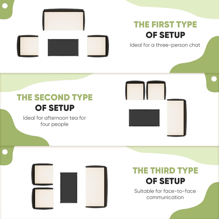 Patio Furniture 4 Pieces Conversation Sets Outdoor Wicker Rattan Chairs Garden Backyard Balcony Porch Poolside Loveseat with Cushion and Glass Table, Black and Beige