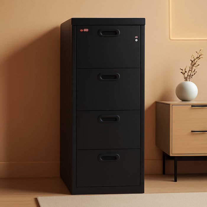 Turtle Contour 4 Drawer Fire Rated File Cabinet, Black
