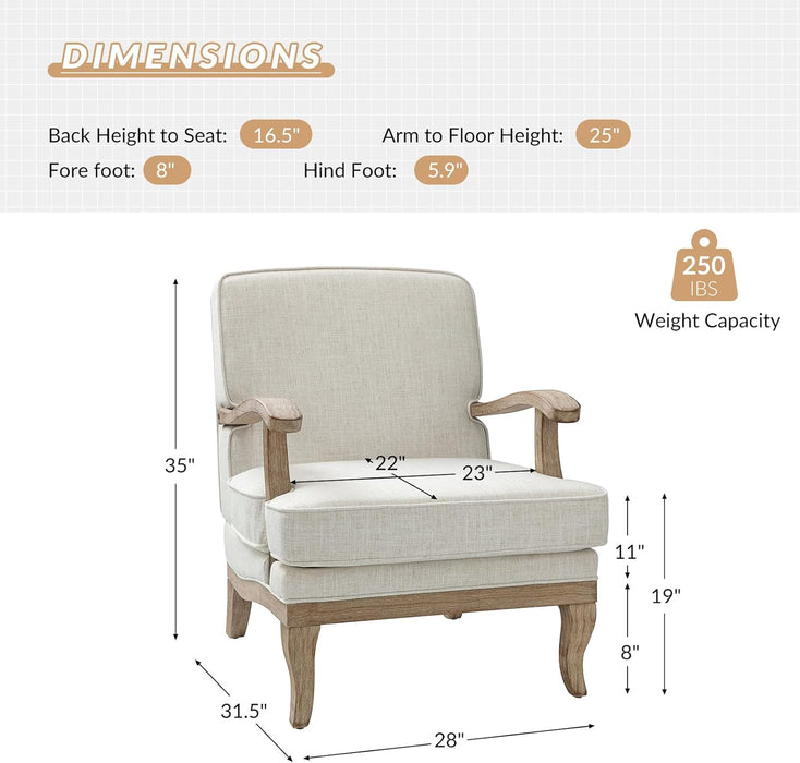 Ivory Upholstered Mid-Century Armchair With Wooden Legs