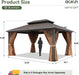 12’X16’ Hardtop Gazebo, Permanent Metal Pavilion with Galvanized Steel Double Roof, Outdoor Pergola with Nettings and Curtains for Lawn, Garden, Patio (Brown)