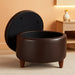 round Leatherette Storage Ottoman with Lid, Chocolate Brown Large