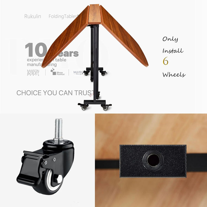 Multifunction Table Drop Leaf Dining Table - 47" Wooden Foldable Kitchen Table with 6 Wheels (Brown)