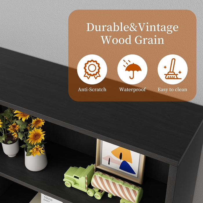 6-Tier Open Bookcase and Bookshelf, Floor Standing Wood Display Storage Shelves 71 Inch Tall Bookcase Home Decor Furniture for Home Office, Living Room, Bed Room, Black