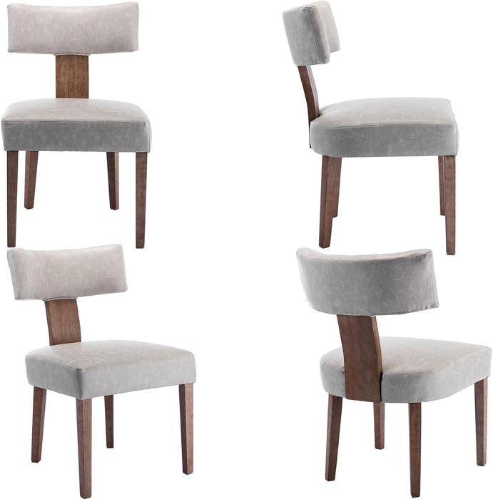 Upholstered Dining Chairs with Wood Legs, PU Mid-Century Modern Faux Leather Padded Dining Chairs with Curved Open Back for Dining Room, Kitchen, Set of 2, Grey