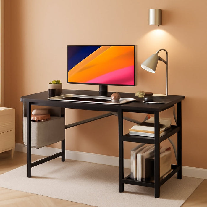 L Shaped Desk, 40 Inch Computer Desk with Reversible Storage Shelves Home Office Corner Desk Study Writing Table, Black