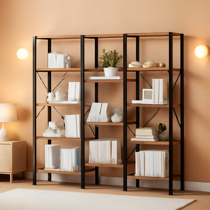 LShaped Corner Bookshelf 5Tier Beveled Edge DarkBrown