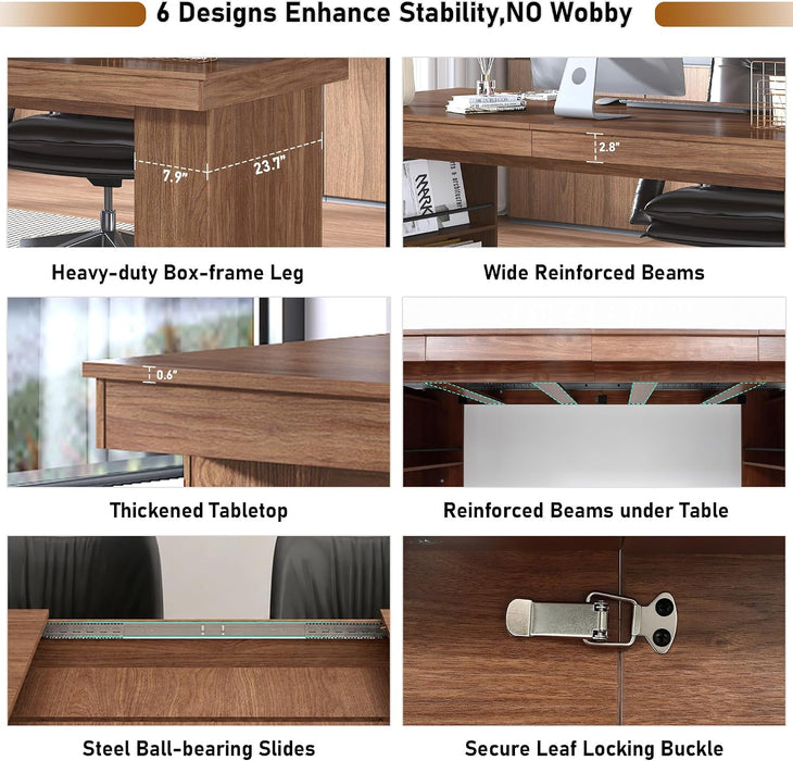 72-110 in Rectangular Extra Large Extendable Dining Table W/Storage for 6 10 12 People,Modern Farmhouse Long Wooden Kitchen Tables,Mid-Century,Double Pedestal Base for Kitchen, Dinner, Meeting,Walnut